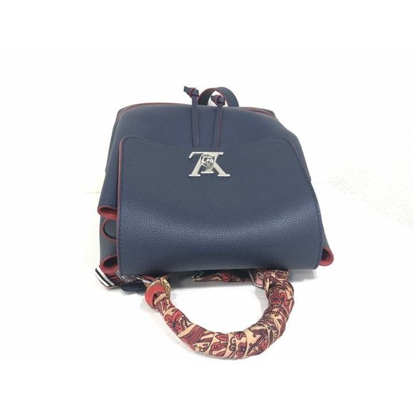 Lock Me Backpack Rucksack Leather Navy Silver Metal BB - Picture 6 of 8